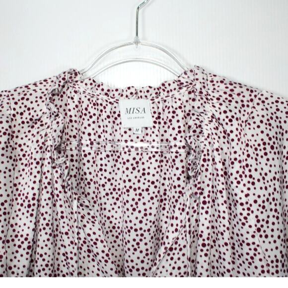 Misa Los Angeles Nehda Ruffle Mini Dress White Purple Dot Print Tie Waist Medium - Picture 4 of 11